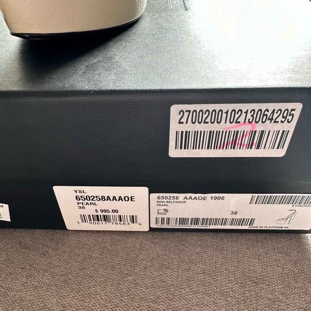 SAINT LAURENT 2022 PLATFORM OPEN TOE HEELS- PEARL - Picture 4 of 5